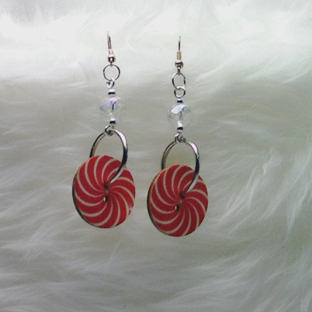 No. 1245 Pretty handmade earrings with one inch diameter buttons and small beads